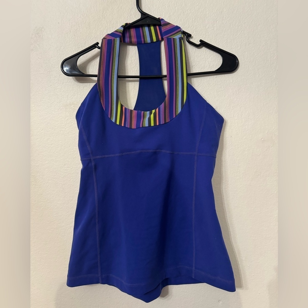 Lululemon Blue AndMulticolored Striped Strap Support Tank Size 8